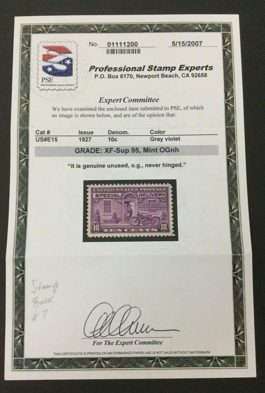 MOMEN: US #E15 MINT OG **NH** **PSE GRADED 95** #27290