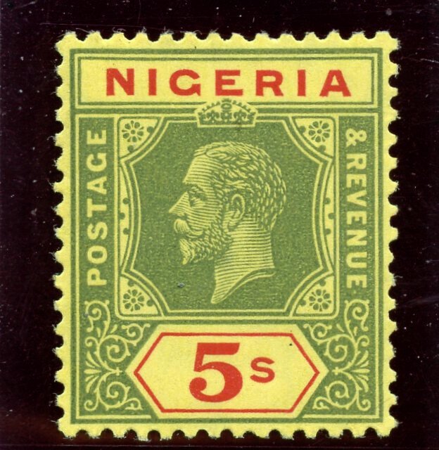 Nigeria 1932 KGV 5s green & red/pale yellow (Die I) MLH. SG 28a. Sc 31a.