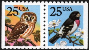 SC#2284-85 25¢ Owl & Grosbeak Booklet Pair (1988) MNH