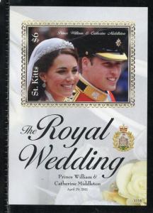 ST. KITTS  ROYAL WEDDING OF PRINCE WILLIAM & KATE MIDDLETON IMPERF S/S I MINT NH