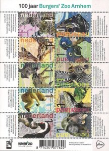 Netherlands 2013 Zoo Arnhem 100 ann Birds Mammals set of 10 stamps sheetlet MNH