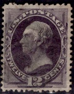 US Stamp #162 12c Dull Violet Clay USED w/ fault SCV $135