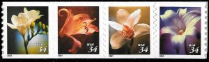 Sc 3478-81 (3481a) 34¢ Flowers Strip of 4, MNH (Please Read)