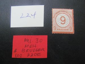 Germany 1872 MNH SIGNED BRUGGER MI.30 SHIELD FINE 220 EUROS (224) 2 PICTURES