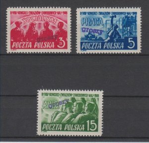 POLAND 1950 GROSZY OVPT ON SCOTT 451-453 MICHEL 630-632 MNH