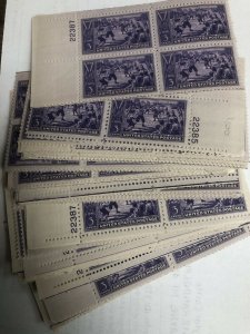 855   Baseball Centennial.    100 MNH 3 cent Plate Blocks.   Issued in 1939.