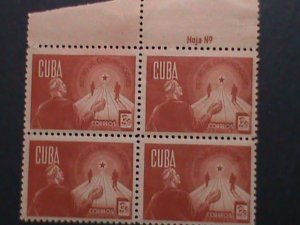 CUBA-1944-SC#386 78 YEARS OLD- RETIREMENT SECURITY-MNH PLATE BLOCK -VERY FINE