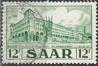 Saar 239 (used) 12f Saarbrücken Post Office, grn (1953)