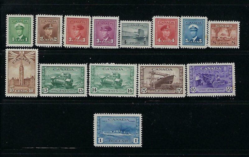 CANADA SCOTT #249-262 1942-43 WAR SET- MINT LIGHT HINGED/NEVER HINGED