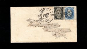 USA #73 #63 Used On Rare Cover From Brownfield Me To Burlington Maine