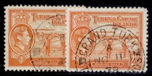 TURKS & CAICOS ISLANDS GVI SG199 + 199a, 2½d SHADE VARIETIES, FINE USED.