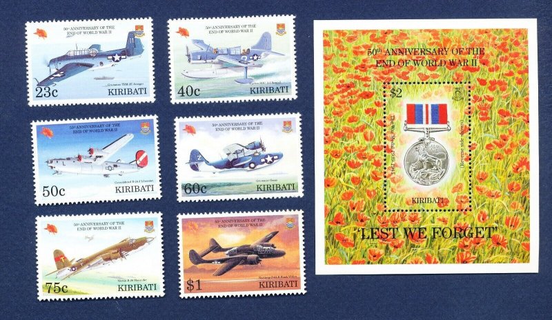 KIRIBATI - Scott 662-668 - FVF MNH - WWII Airplanes - 1995