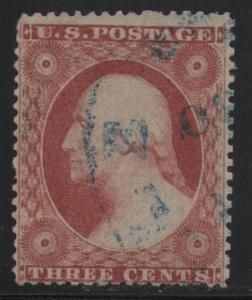 US Scott #26a VF Brownish Carmine Stamp With Blue Cancel