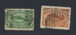 2x Newfoundland Used Codfish Stamps #47-2c Fine #48-2c VF Guide Value = $32.00