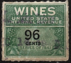 RE145 96¢ Wine Revenue Stamp (1942) Used