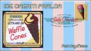 2016, Soda Fountain Favorites, FDC, Digital Color Postmark, Waffle Cones, 16-182