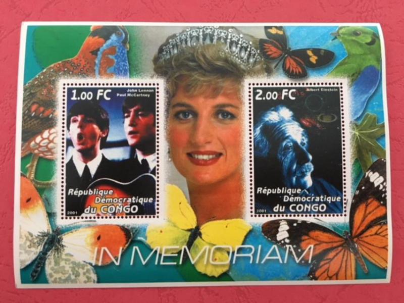 Congo 2001 In Memory Beatle John Music Einstein Sciences Art Diana People Stamps