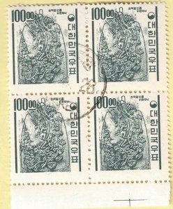 South Korea, Scott # 372, used, Block of 4, CV = $ 12.00. Lot 260030 -02
