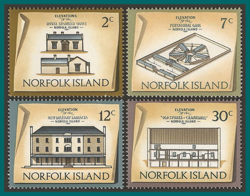 Norfolk Island 1974 Buildings 2, MNH  #157,161,164,169,SG134,SG138,SG141,SG146