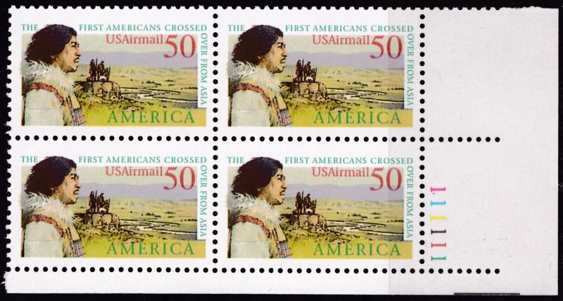 U.S. 1991 Pre-Columbian  Airmail Plate Number Block of Four  VF/NH