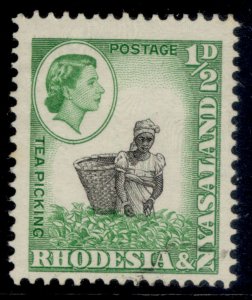 RHODESIA & NYASALAND QEII SG18, ½d black & light emerald, FINE USED.