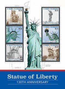 St. Vincent 2016 - Statue of Liberty 130th Anniversary - Sheet of 6 Stamps - MNH
