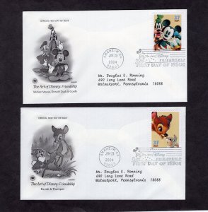 3865-3868 Art of Disney, set/4 FDC PCS addressed