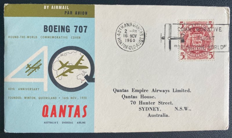 1960 Winton Australia Airmail Cover To Sydney Quantas Boeing 707 Round The Woled