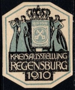 1910 Germany Poster Stamp Regensburg District Exhibition Unused