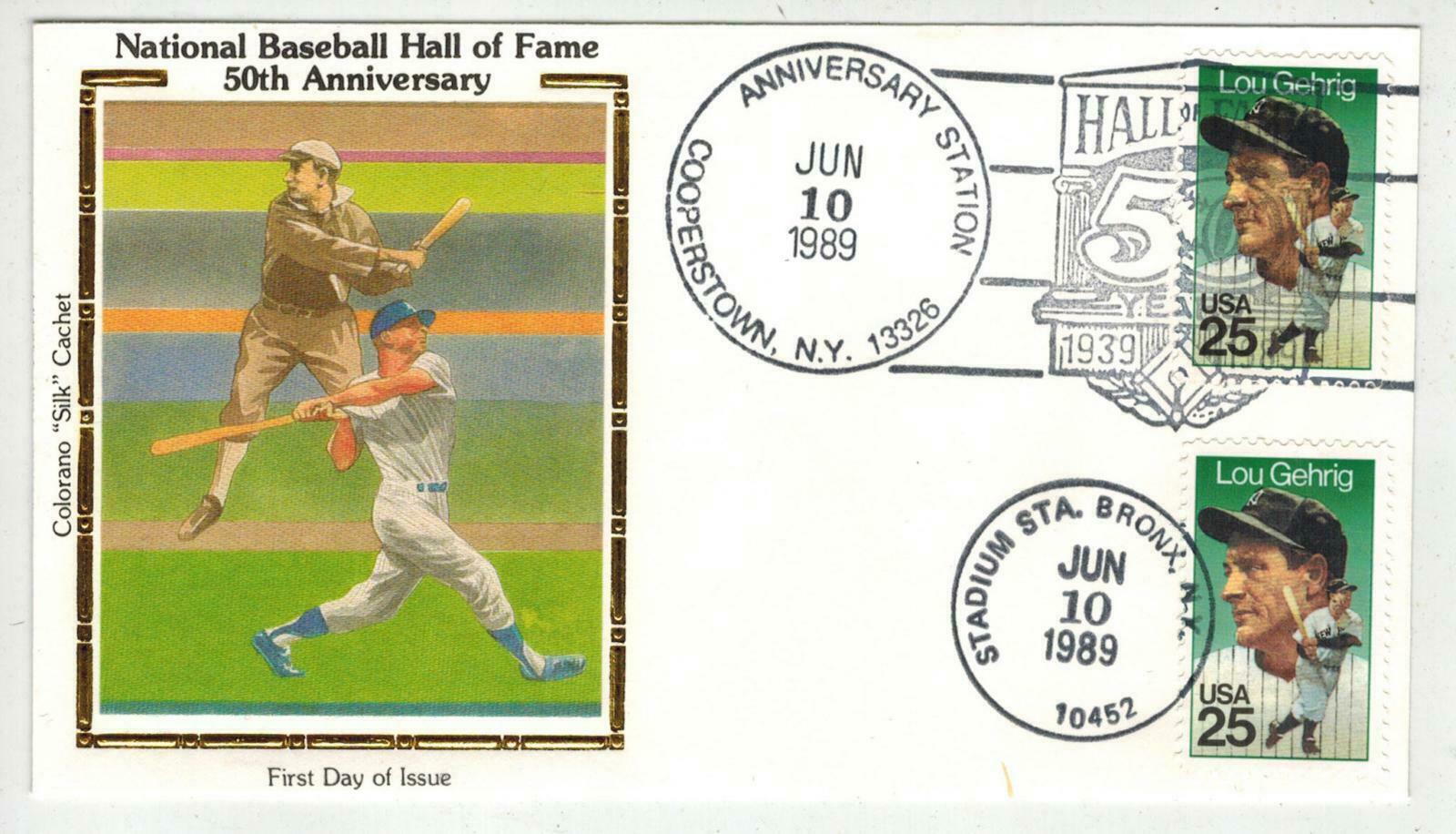1989 BASEBALL HALL OF FAME + LOU GEHRIG DUAL FDC Colorano Bronx Stadium Station United States, Stamp / HipStamp