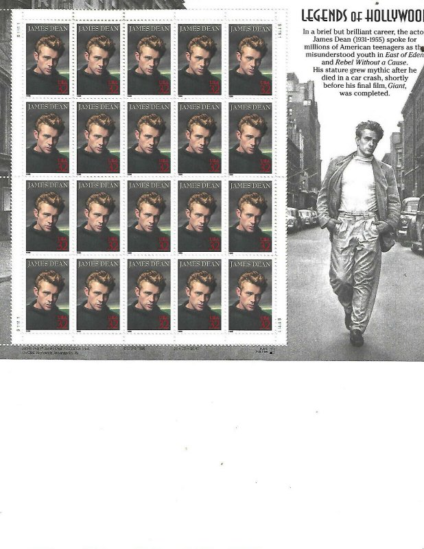 US Stamps/Postage/Sheets Sc #3082 James Dean MNH F-VF OG FV $6.40 