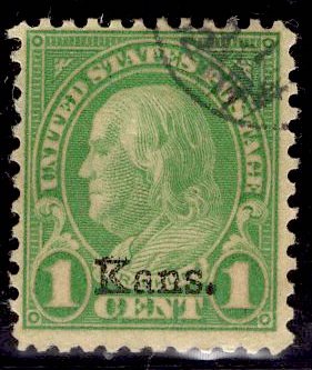 US Stamp #658 1c Kans Overprint USED  SCV $2.00