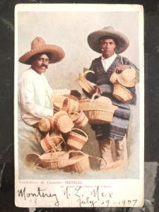 1907 Monterrey Mexico Picture Postcard Cover Baskets Sellers To Vandalia IL USA