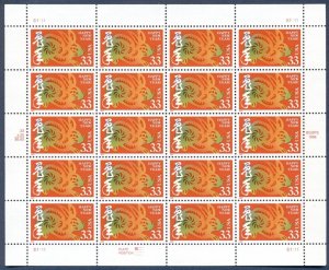 US: 1999 LUNAR NEW YEAR; RABBIT; Complete Sheet of 20, Sc 3272; 33 Cent Values