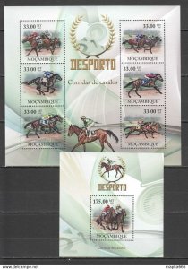 2010 Mozambique Sport Animals Horses Sport Racing 1Kb+1Bl ** Bc1347