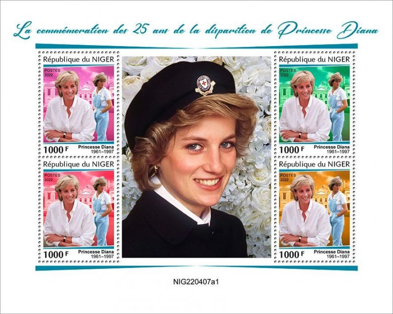 NIGER - 2022 - Princess Diana - Perf 4v Sheet - Mint Never Hinged