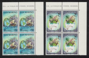 San Marino Columbus Discovery of America 2v Corner Blocks of 4 1992 MNH