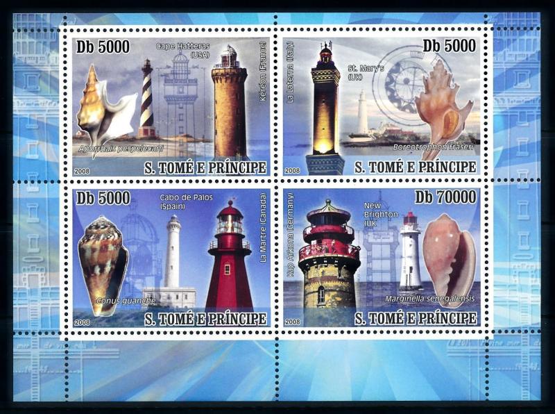 [96765] Sao Tome & Principe 2008 Marine Life Seashells Lighthouse Sheet MNH