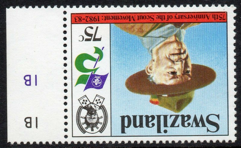 1982 Swaziland Sg 419w 75c Boy Scout Movement inverted Watermark Unmounted Mint