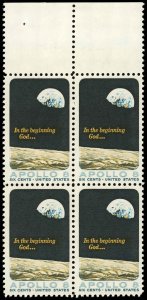 US Sc 1371 MNH BLOCK of 4 - 1969 6¢ Apollo 8 -  See Scan