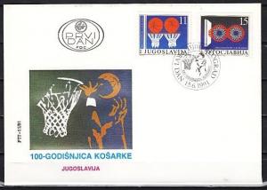 Yugoslavia, Scott cat. 2104-2105. Basketball issue on a First day cover.