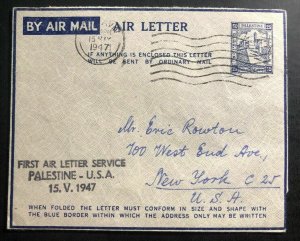 1947 Tel Aviv Palestine First Air Letter Flight Cover To New York USA 100 Only