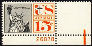 US C63 MNH VF 15 Cent Statue of Liberty (Redrawn) Blk and Orange