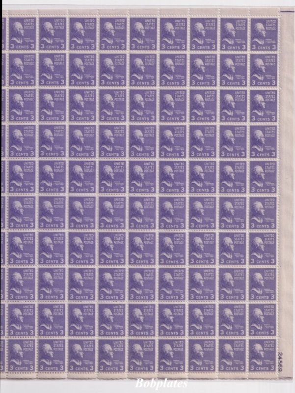 BOBPLATES #807 Thomas Jefferson Sheet of 100 #24569 F-VF NH