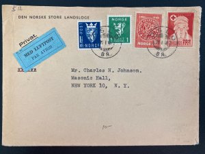 1936 Oslo Norway Commercial Airmail Cover To New York USA