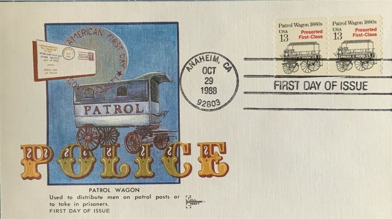 GillCraft 2258 Police Patrol Wagon Cover Honoring American First Day Cover Soc