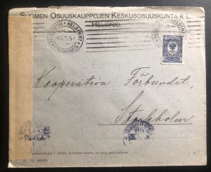 1915 Helsinki Finland Russia Occupation Commercial Censored Cover To Stockholm