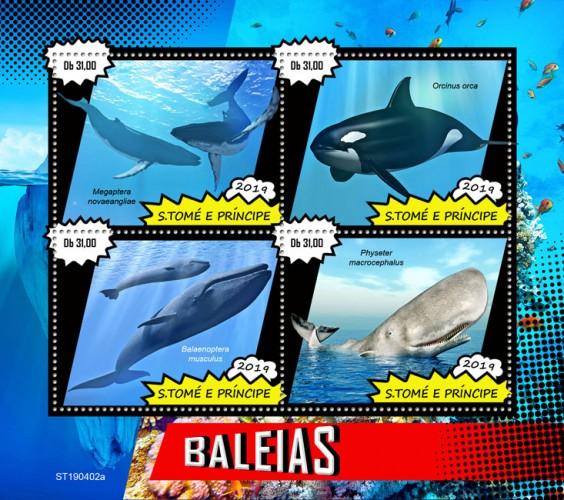 SAO TOME - 2019 - Whales - Perf 4v Sheet - MNH