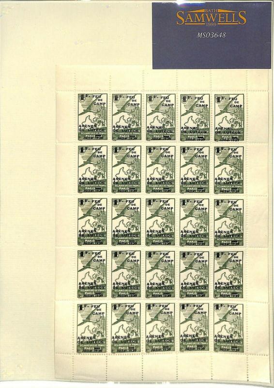 FRANCE Scouts Stamps Overprints Sheet x25 1939 {samwells-cover} MS3648