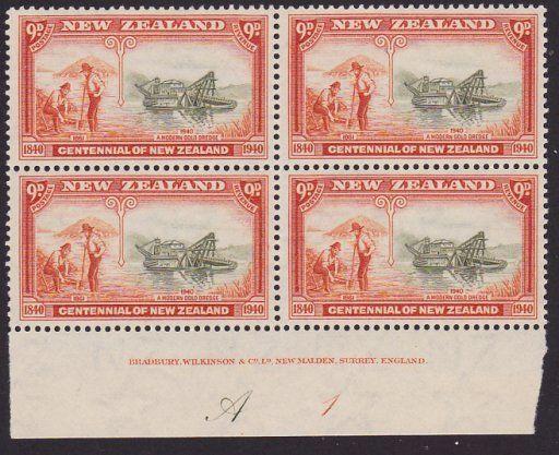 NEW ZEALAND 1940 Centenary 9d plate block fine mint CP cat NZ$220...........2797